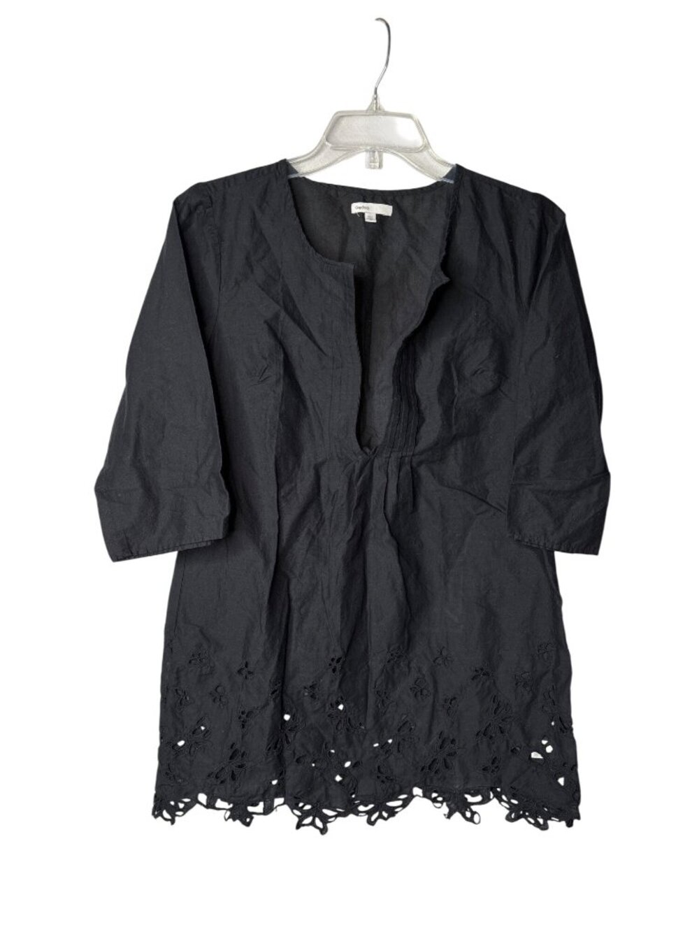 GapBody Womens Semi Sheer Peasant Blouse Top Size XS Tunic Eyelet Butterflies